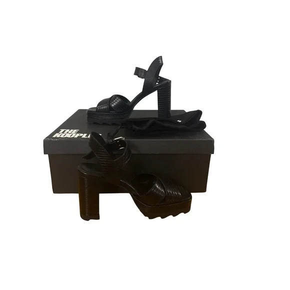 The Kooples NIB Lizard Effect Leather Heel SandalsBlack FR 37/ US‎ 6 MSRP $435 - Picture 2 of 9